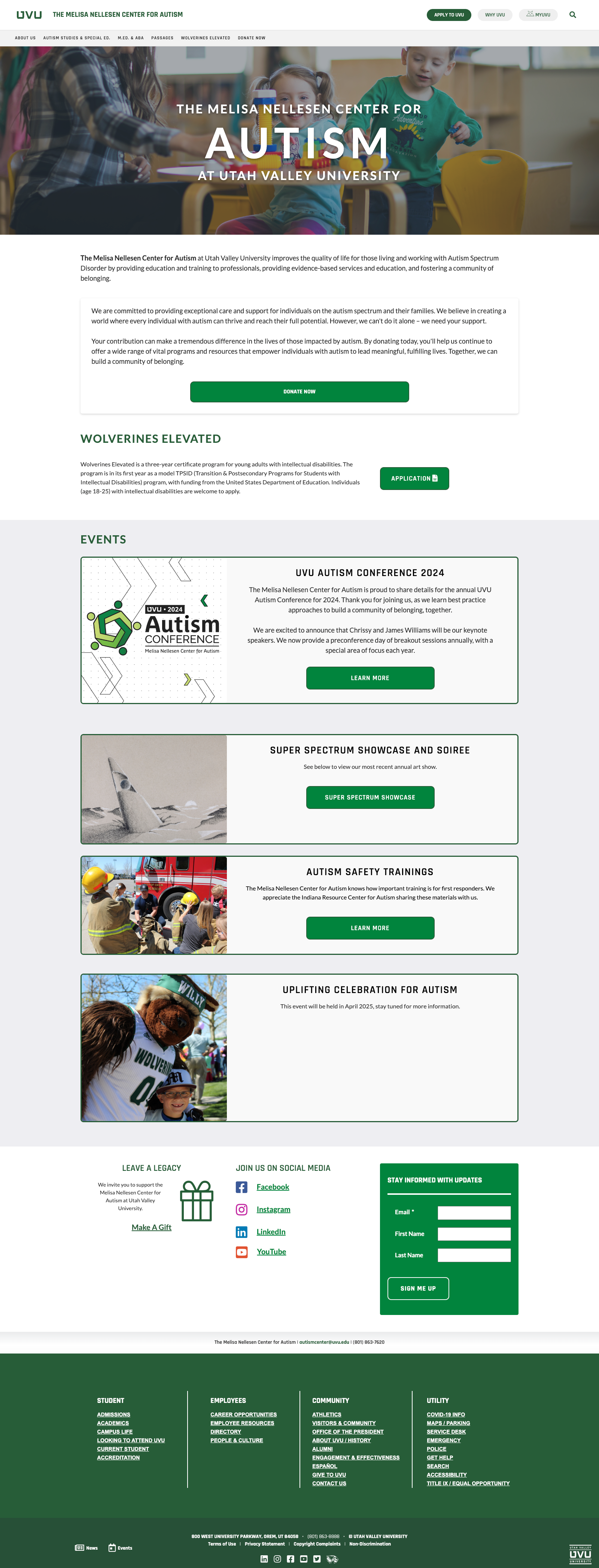 The current Autism Center website